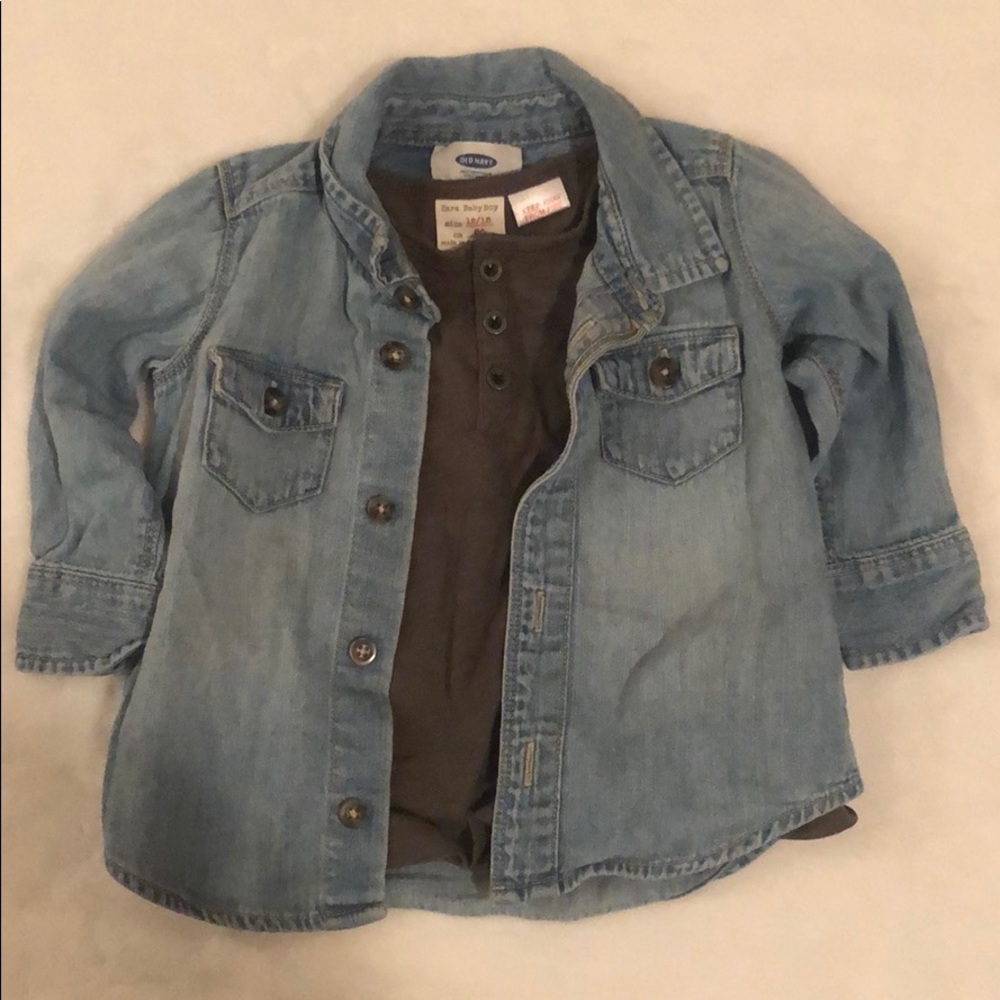 Denim button down and tee baby